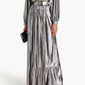 NWT $455 RETROFETE Serene Skirt Gathered metallic jersey maxi skirt SIZE XS
